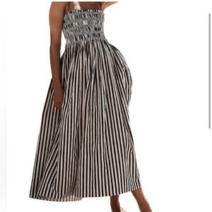 Commense Pinstripe Dress Long Black White Straps Pockets Size XL NEW